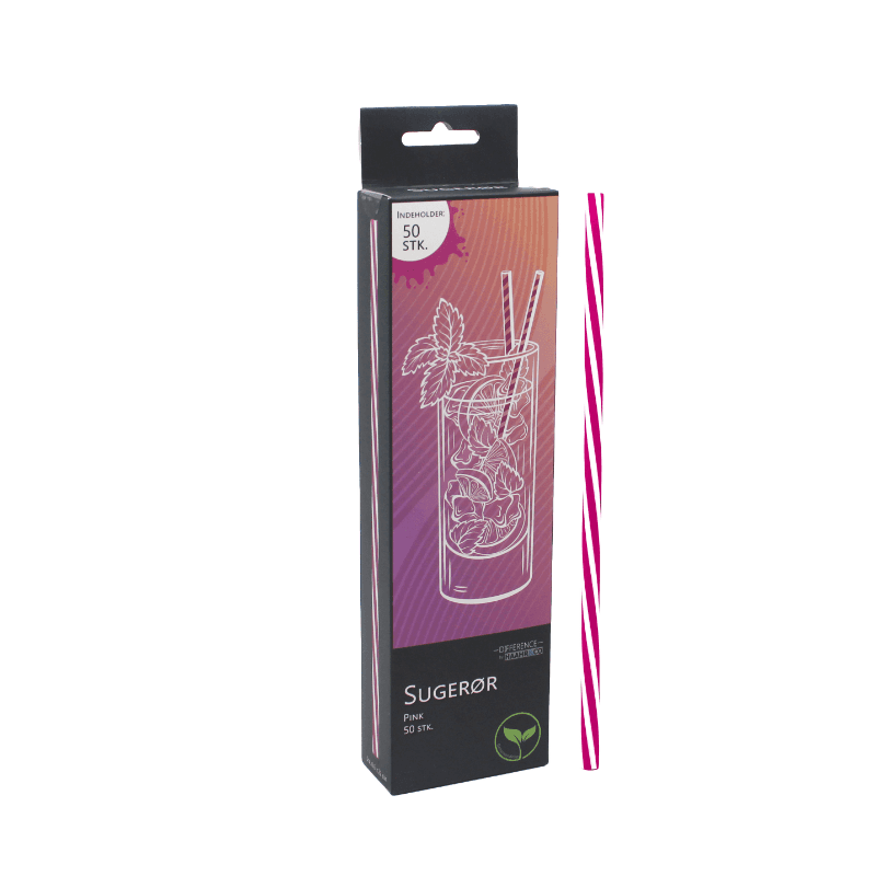 Sugerør Pink 0,6 x 22 Cm. Genanvendelig Plast 50 Stk.