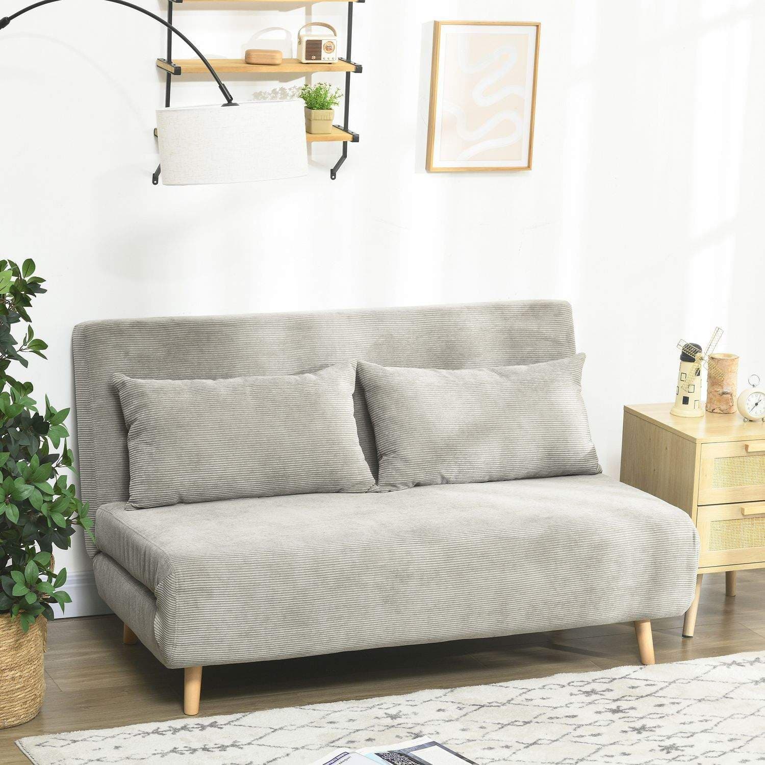 Grå sovesofa i fløyel med justerbar rygg view 2