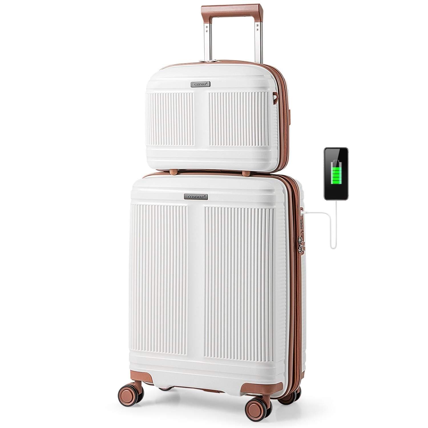 2-delt bagasjesett med USB og TSA-lås – Hvit
