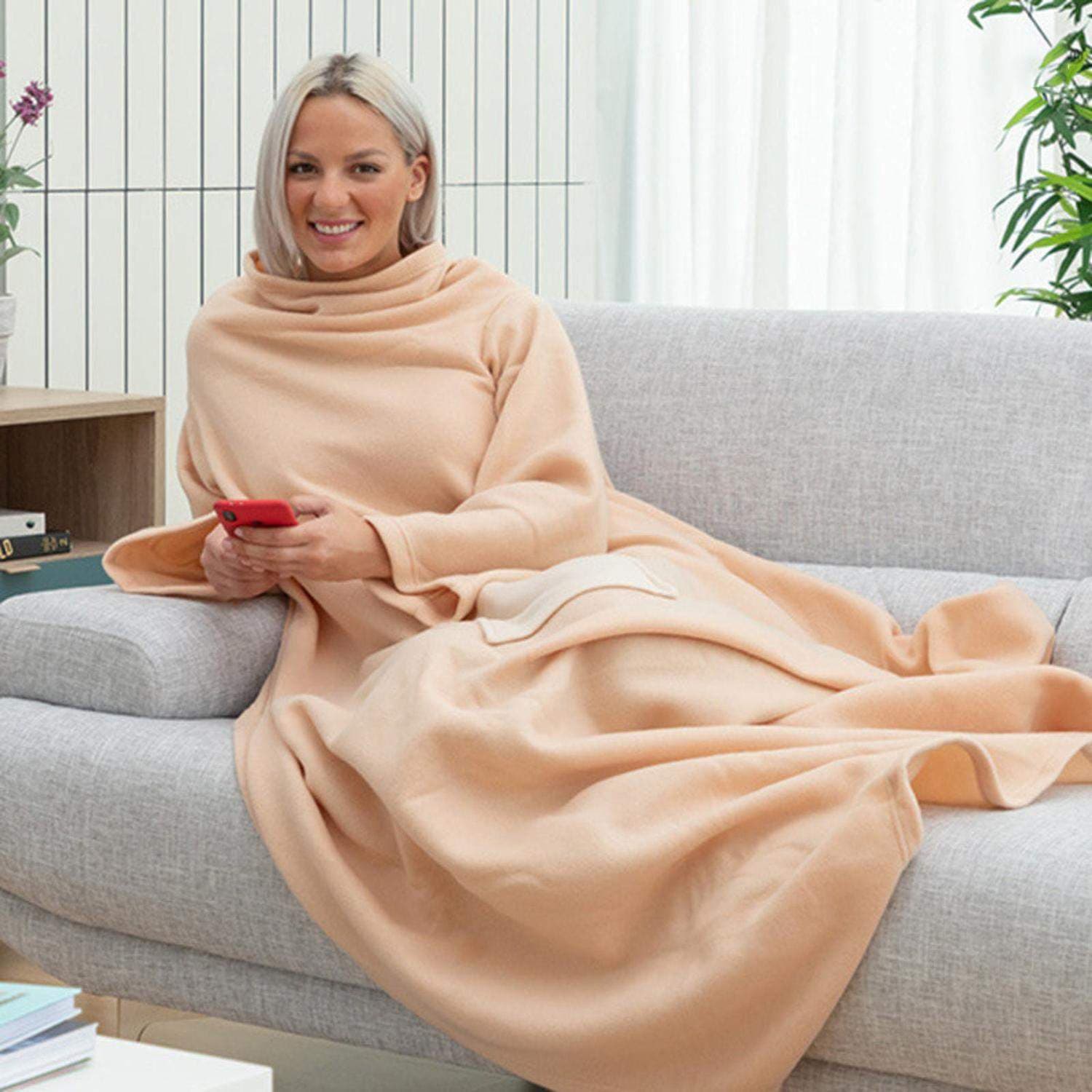 Teppe med ermer og lomme - Beige view 2