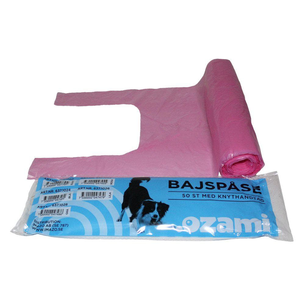 Hundepose Ozami med knytehåndtak 50stk - Rosa