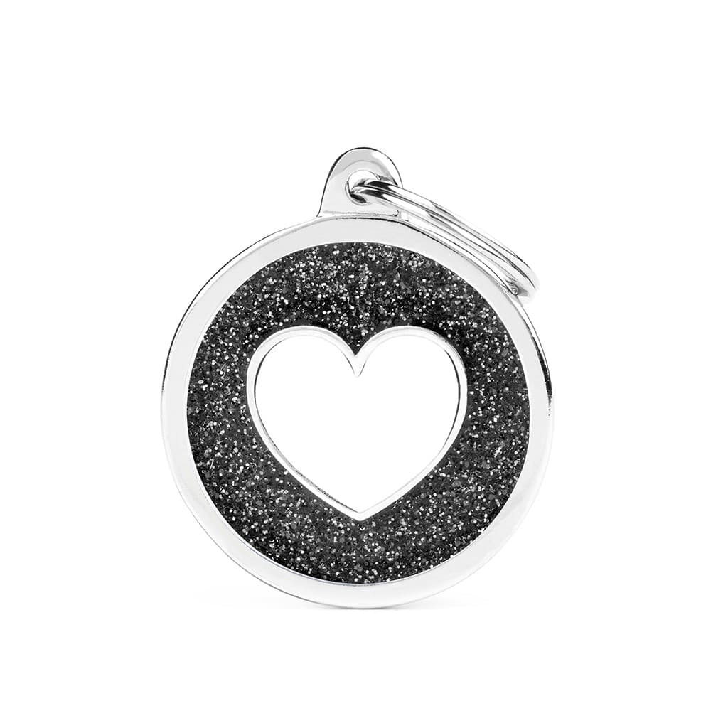 Myfamily hjerte i Shine Circle ID tag - Sort/hvit