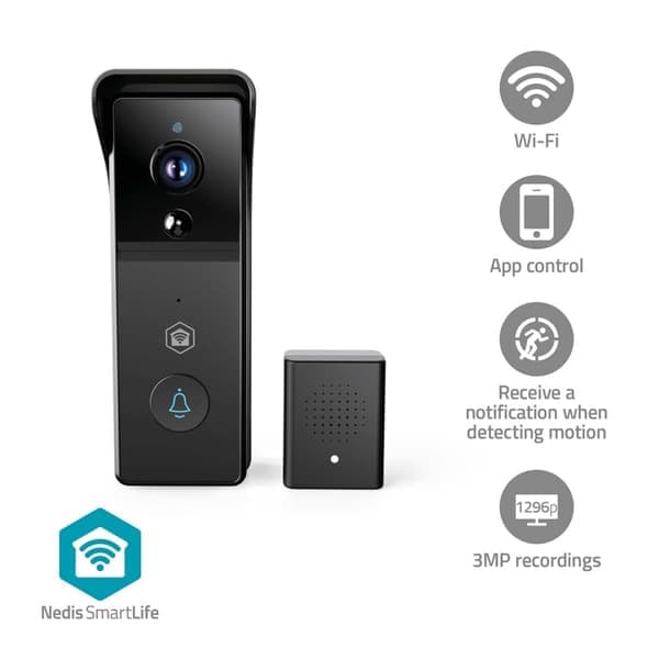 Nedis SmartLife Video Dør Telefon | Batteri drevet | 3MP Full HD 1296p | Cloud Storage (valgfritt) / microSD (ikke inkludert) | IP44 |