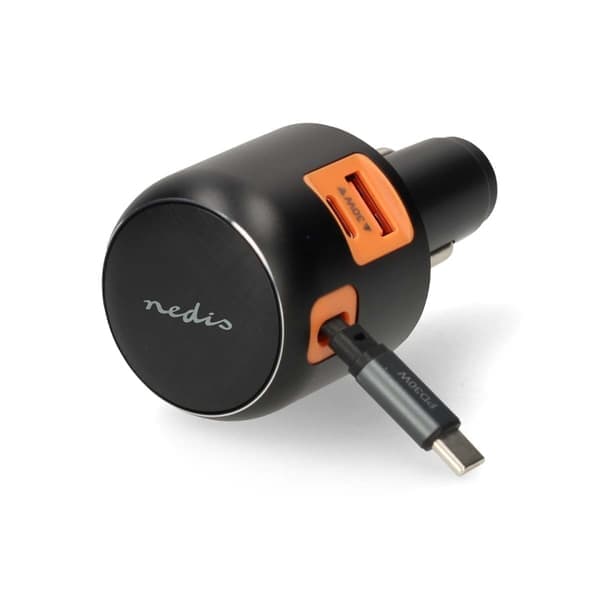 Nedis Billader | 2.4 / 3.0 A | Antall utganger: 3 | Porttype: USB-A / USB-C™ | Uttrekkbar USB-C™-kabel | 0.70 m | Automatisk Spenning Utvalg