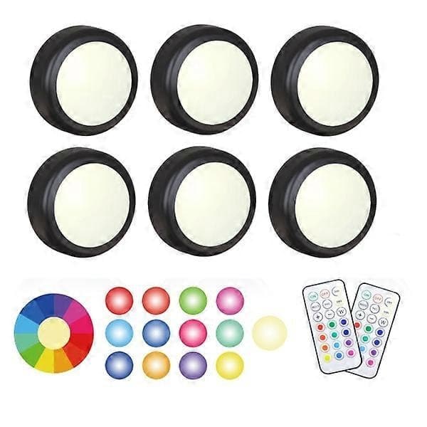 LED spotter 6 stk med 2 fjernkontroller RGB Design mange farger Svart