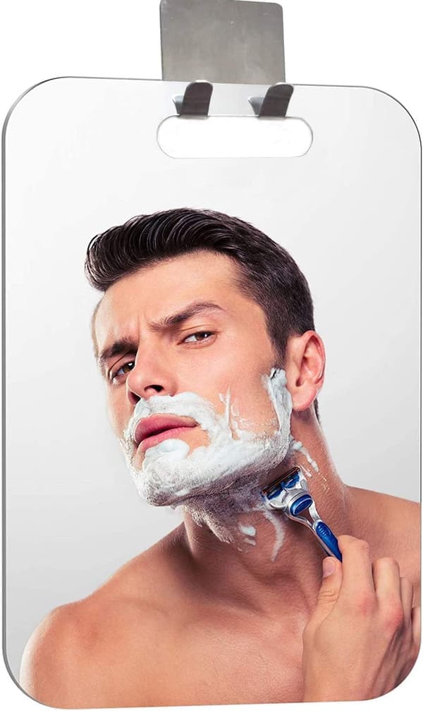 Stort dimmefritt dusjspeil, inkluderer 1 krok med integrert barberhøvelholder, antidugg dusjspeil, reisebarberingsspeil for dusj (25cm x 18cm)