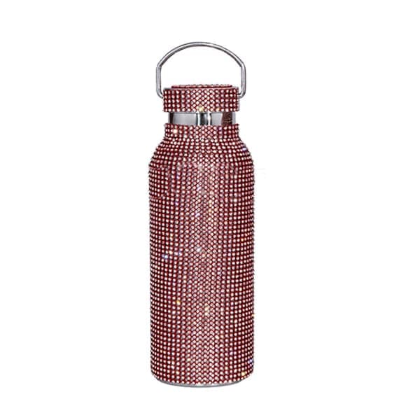 Diamant Vannflaske Bling Rhinestone Rustfritt Stål Termosflaske, 100% Ny rød