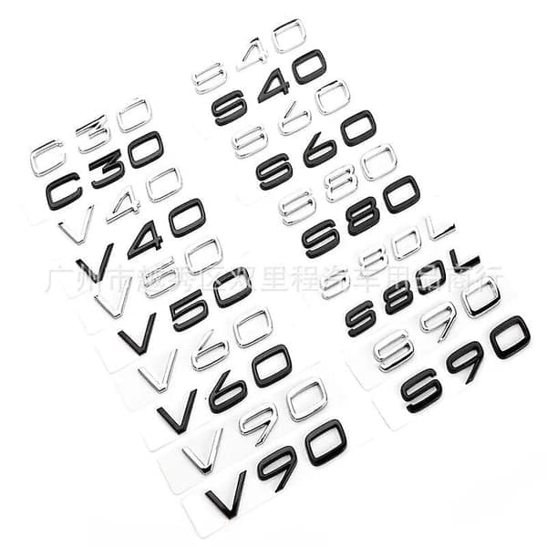 3D Svarte Bokstaver til Bagasjerom for Volvo C30 V40 V50 V60 V90 S40 S60 S80 S90 Xc40 Xc60 Xc90 Emblem Logo Merke Klistremerke Tilbehør XC60 Glossy