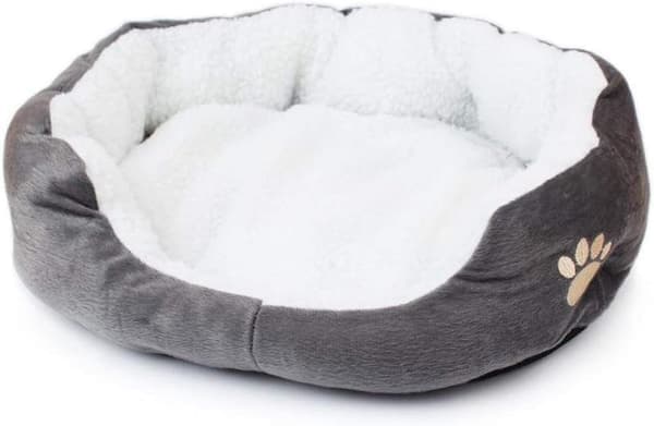 Kjæledyrseng for katter og små til mellomstore hunder - Kurv med pute - Rund eller oval smultringform - Redeseng for kjæledyr, Grå, 50 * 40, B