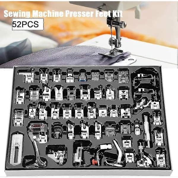 52 stk. Profesjonelle trykkføtter Gåfot Multifunksjonell symaskindel for Brother, Singer og husholdningssymaskin