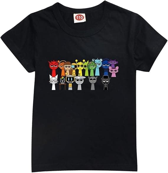 Sprunki T-skjorte for gutter barn Sprunki genser for fans gave figur trykte småbarns t-skjorter Sprunki Merch Studenttopper Black—max