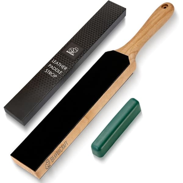 Lærstroppsett med slipe- og poleringspasta, knivslipeblokk 14\" Knivsliper Lærstropp for kniv LS6P1 Stroppi
