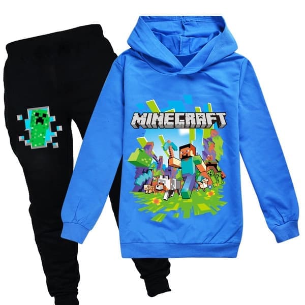 Minecraft-treningsdress for barn med trykt hettegenser i avslappet blått - Perfekt