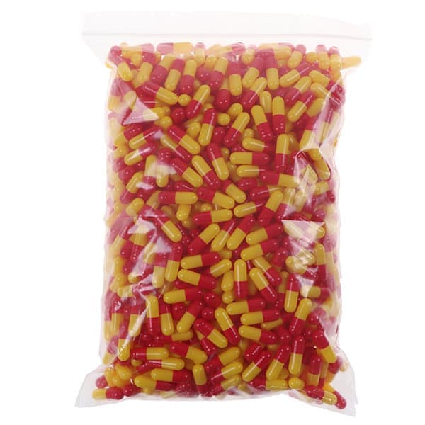1000 Stk. Tomme Harde Gelatinkapsler Størrelse 0# Gel Medisin Rød Gul 1000 Stk