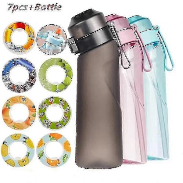 Smaksatt vannflaske med 7 smakkapsler Air Water Up-flaske Frostet svart 650 ml Air Starter Up-sett Vannkopp for camping Sport_yux-FF-