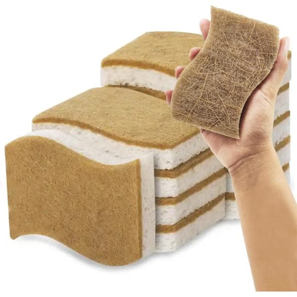 Biologisk nedbrytbar svamp, 12-pakning miljøvennlige svamper av trecellulose og kokosfiber - Kraftig skrubb for oppvask, kjøkken og H