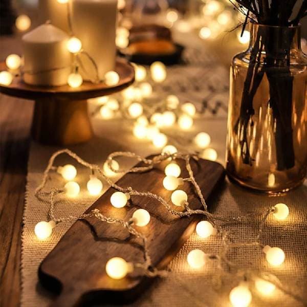 Lyslenke med kuler 10m 80 LED, partylamper utendørs, ideelle elektriske julelys for innendørs, utendørs balkong, hage, bryllupsfest, jul