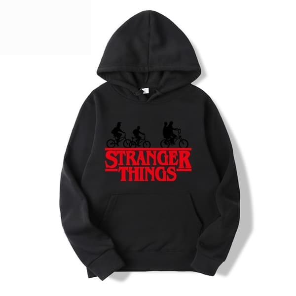 Stranger Things Trykket Pullover Hettegenser med Fleecejakke - Svart - Størrelse S Svart Black-FM-