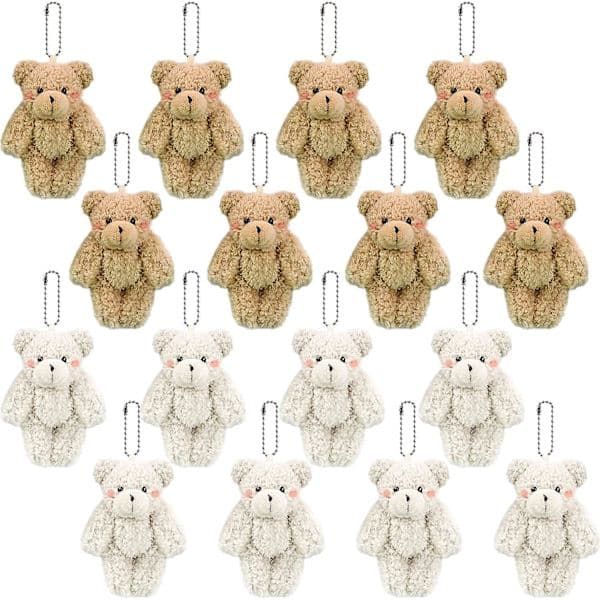 16 Pakke Mini Leddbamse Tiny Bear Plysjdyr Liten Plysj Bamseleke Til Nøkkelring Baby Shower Bryllup Diy Håndverk Festgave