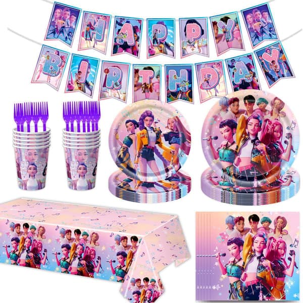 Hot K-POP Demon Hunters Festartikler Sett Ballonger Tallerkener Krus Bestikk-FQ-