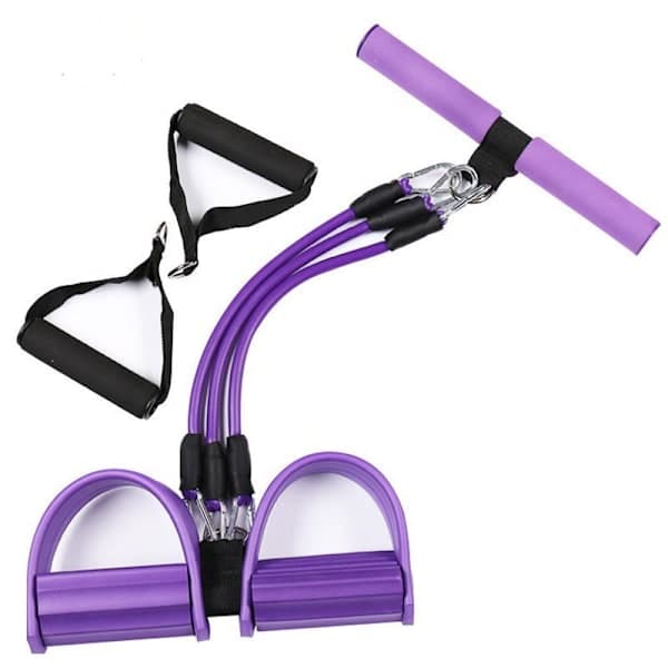 Mage-trener oppgradering 3 rør Pedal Motstandsband Elastisk Sit-up Trekktau lilla