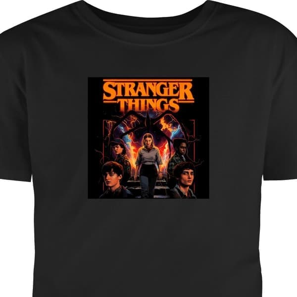 Barn-T-skjorte | Komfortabel T-skjorte for Barn Svart 12-13 Šr Stranger Things Netflix-serie sci-fi mysterium
