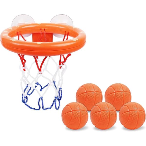 Badeleke Moro Basketballkurv og Ballsett 5 Baller Inkludert, Badeleker Badekar Basketballkurv med Sterk Sugekopp, Moro Badeleker for Småbarn
