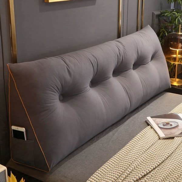 Komfortabel Lumbar Sengelest Pute Lesestøtte Pute Trekant Hodegavl Pute Sengelest Kile Pute Stor Lesepute 100x50x20cm, Mørk Grå