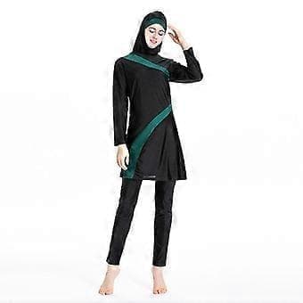 Høy Elastisk Badedrakt for Kvinner Muslimsk Strand Badetøy Burkini Full Dekning Islamsk Strandklær (XXL svart, grønn)