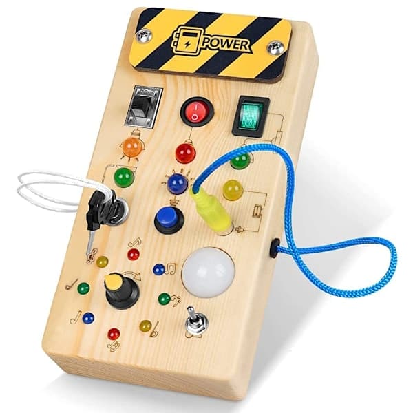 Tretavle i tre for småbarn Montessori Busy Board LED-lysbryter Sensorisk tavle Læringsspill Baby og småbarn fra 3 år-WELLNGS