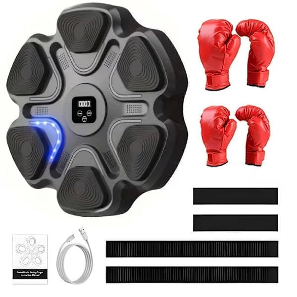 Veggmontert Boksemaskin med LED, 9 Hastighetsmoduser, 5 Volumkontroller og 2 Par Boksehansker for Hjemmetrening
