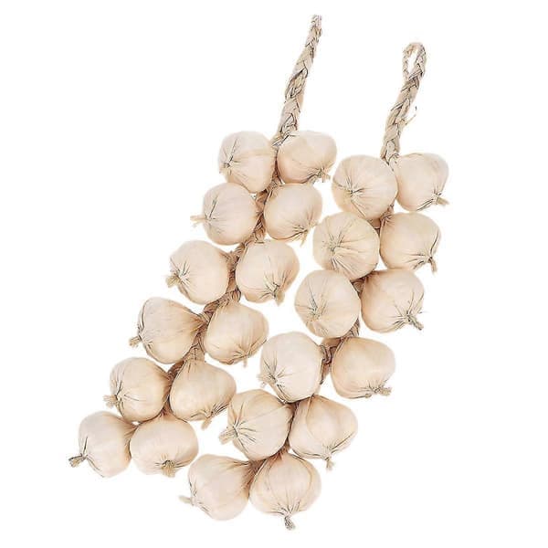 2 stk. 50 cm Hvitløkslenker / Kunstige grønnsaker / Kunstig hvitløk (beige)