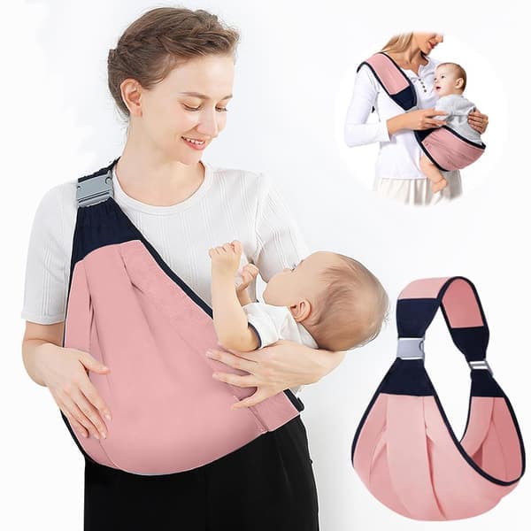 Bæresele for baby, justerbar babyholder, halvinnpakket bæresele for baby, opptil 20 kg (Stoff rosa)