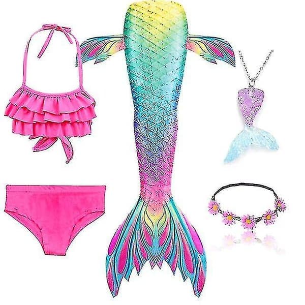 Havfruehale Bikini Sett for Jenter - 5-Dels Ariel Strandkostyme[JUN]