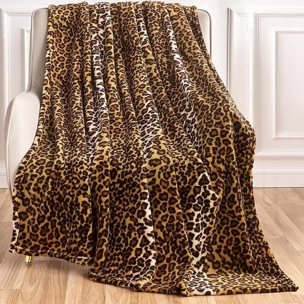 Leopardmønstret teppe, egnet for senger og sofaer, mykt og fluffy, perfekt for reiser (127 cm x 152 cm)