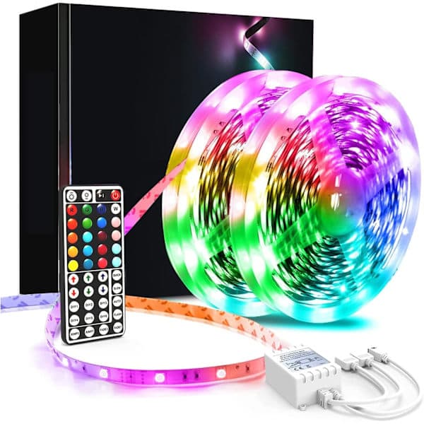LED Strip Lys, 10m LED Lysstriper med 44-Tasters Fjernkontroll, Fleksible 5050 RGB Fargeskiftende LED Lys for Soverom, Fest