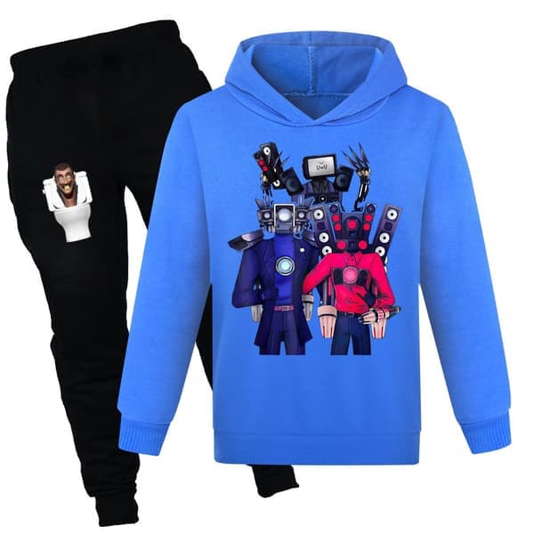 Kids Skibidi toalett TV Man Hoodie Bukser Treningsdress Casual Set mørkeblå