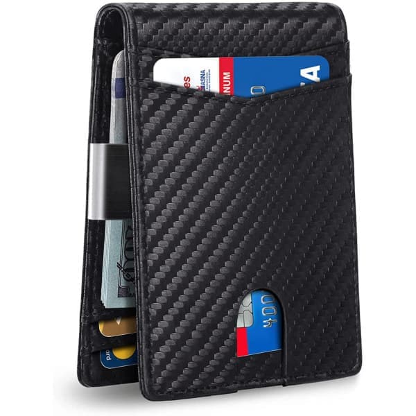 IC Smal lommebok for menn med stor kapasitet med 12 plasser Block Simple Carbon Fiber Black svart