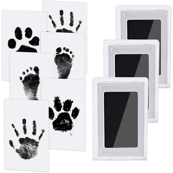 Baby Hånd- og Fottrykksett, 3 Blekkputer med Clean-Touch, 6 Avtrykk Kort, Kjæledyr Pote Inkless Print, Sikker Ikke-giftig for Føtter og