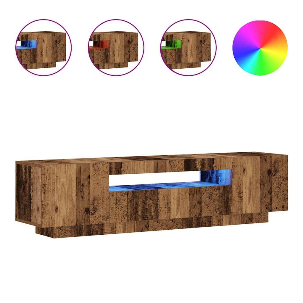 vidaXL TV-benk med LED-lys gammelt tre 160x35x40 cm konstruert tre