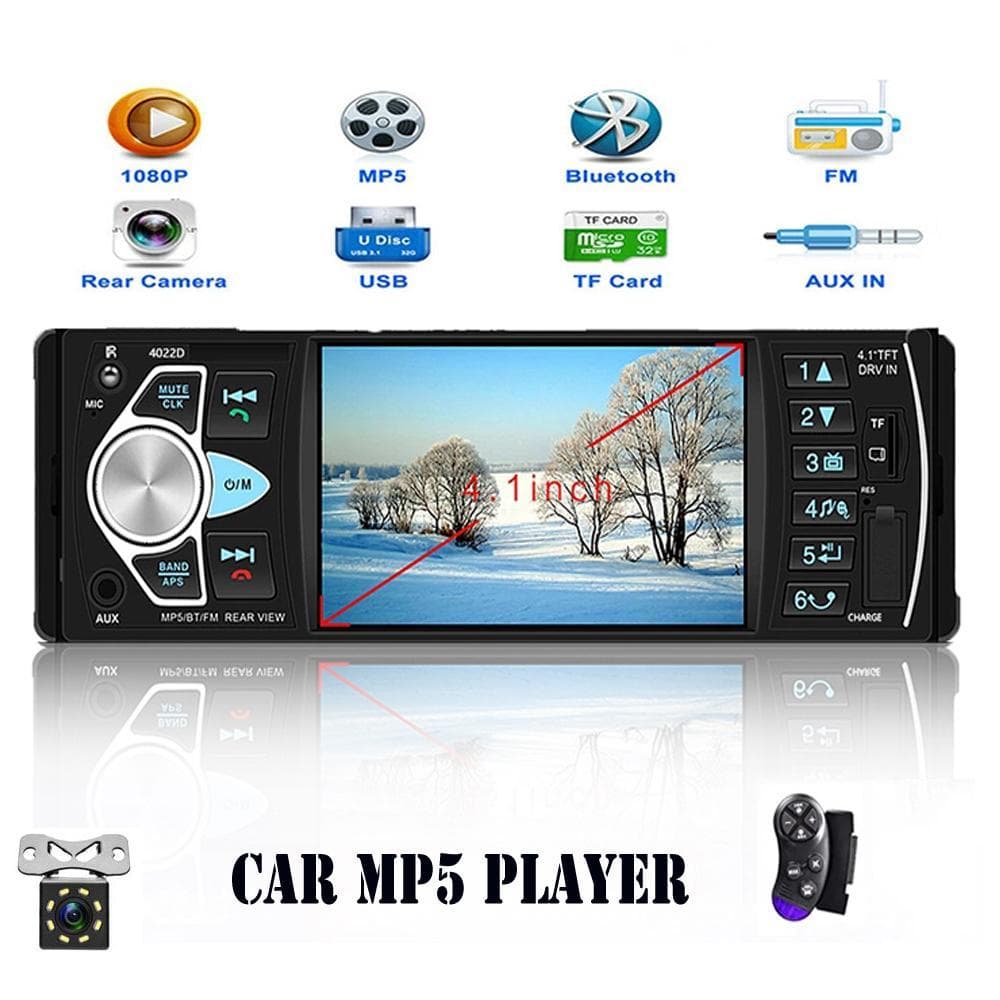 Icreative 4022D bilradioer 1 Din 4,1 tommers lyd Stereo Bluetooth FM-mottaker USB-støtte Ryggekamera og rattkontroll
