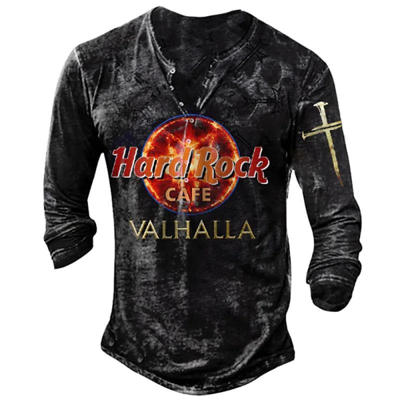 Vintage imitert bomull Hard Rock T-skjorte 3d Biker Langermet T-skjorte Oversized motorsykkeloverdeler Tee-skjorte Mann Punk Streetwear cm