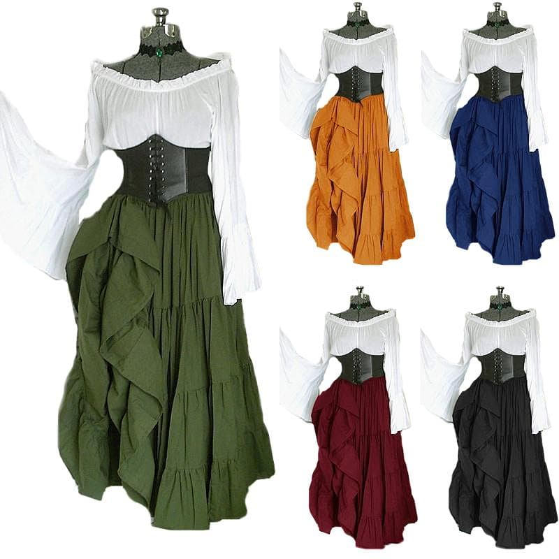 Vintagekjole Retro Vogue Flare Sleeve Tunika Dame Plus Size Court Style Elegante Cosplay-kjoler cm Svart