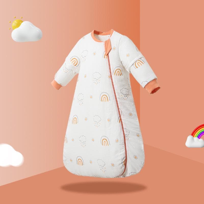 Høst- og vintertykk sovepose for baby i ren bomull med sparkesikkert design og brettbare ermer cm