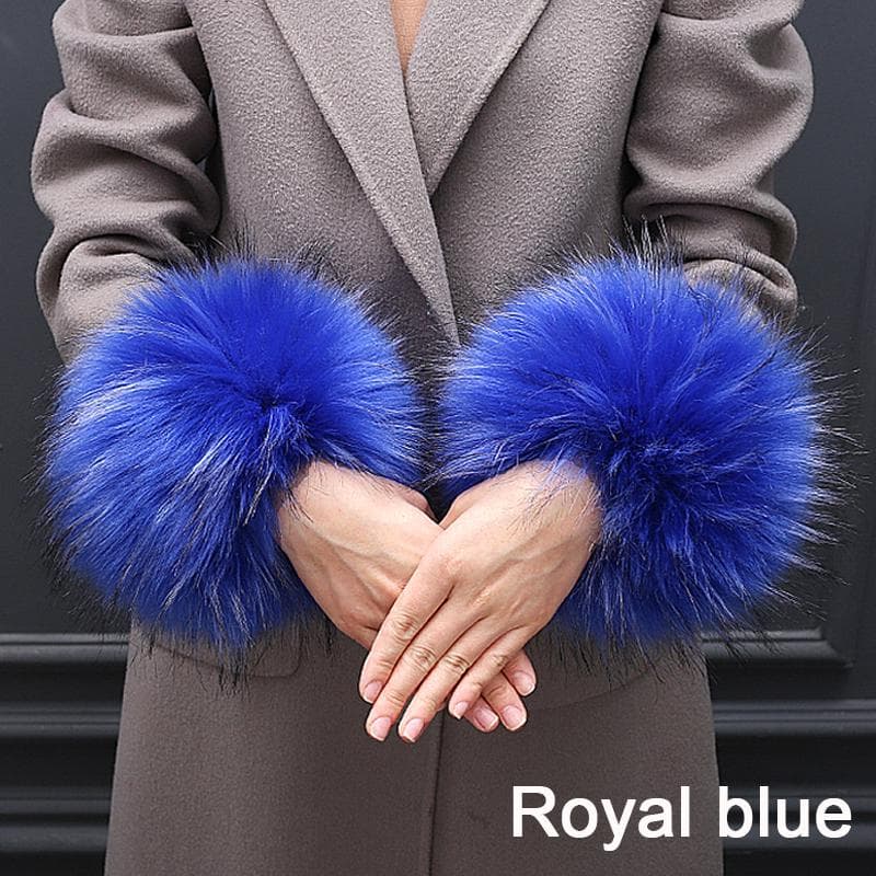 Dame vindtett Elegant vinterplysjarmbånd imitert revpelsmansjett Overermet Varmt armbånd Armer kongeblå farge
