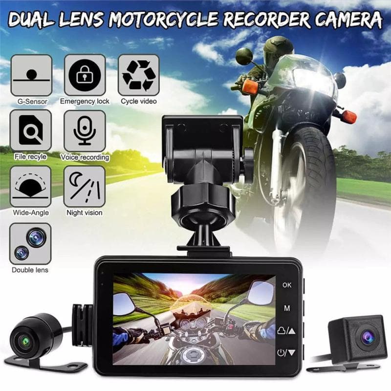 MT80 Motorsykkel Dash Cam Front Bakre Kamera Dual Video G-Sensor Loop Recording Vanntett Motorsykkel Driving Recorder Svart