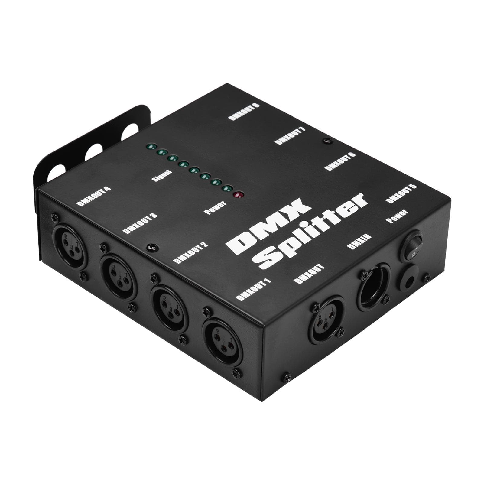 DMX512 optisk signalforsterker splitterfordeler 1 direkte inngang og utgang 8 uavhengige utganger Svart