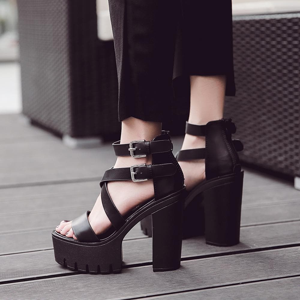 Špen tå høye hæler sandaler kvinner plattform sko til fest nattklubb Sexy svart gotisk fottøy cm Svart