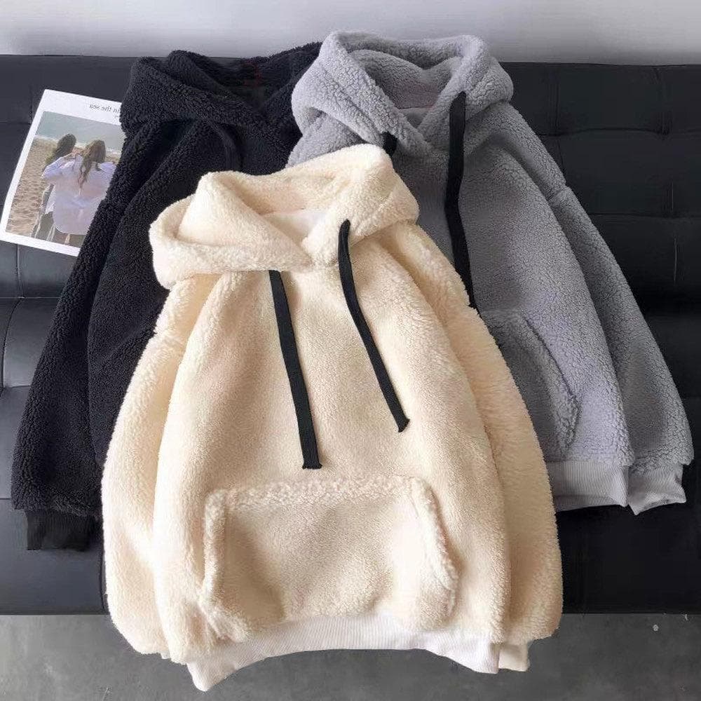 Oversized fluffy hettegenser dame vinter sweatshirts plysj varm topp hettegensere menn genser løs myk tykk topp cm beige