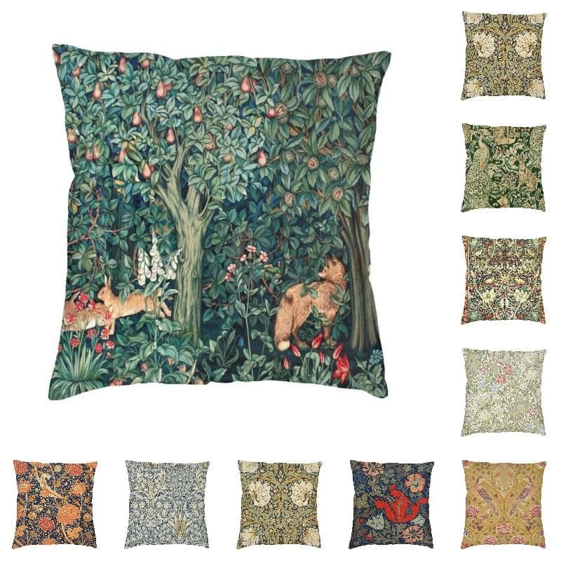 Luksusrev og harer av William Morris Putetrekk 45x45 cm fløyelsblomstret tekstilmønster Putetrekk for bilputetrekk